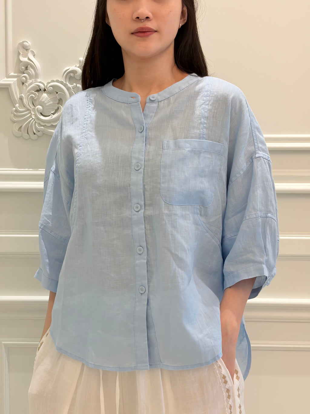 Airy Linen Button Top