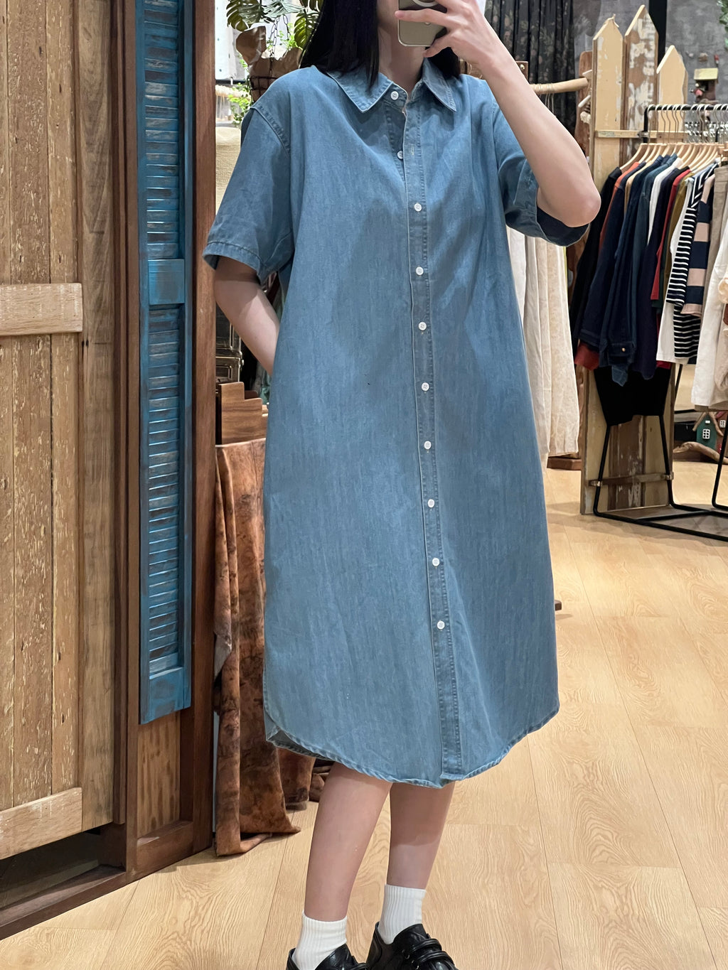 Easy Button Denim Dress