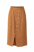 Asymmetric Button Linen Midi Skirt