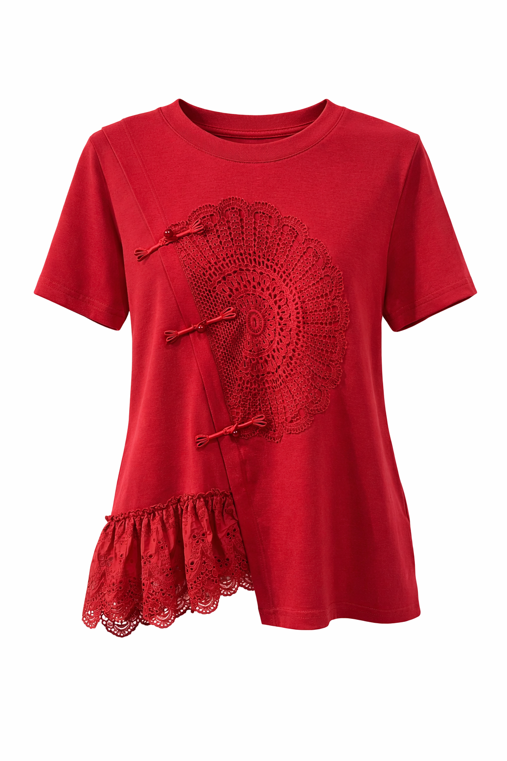 Asymmetric Lace Frog Button Top