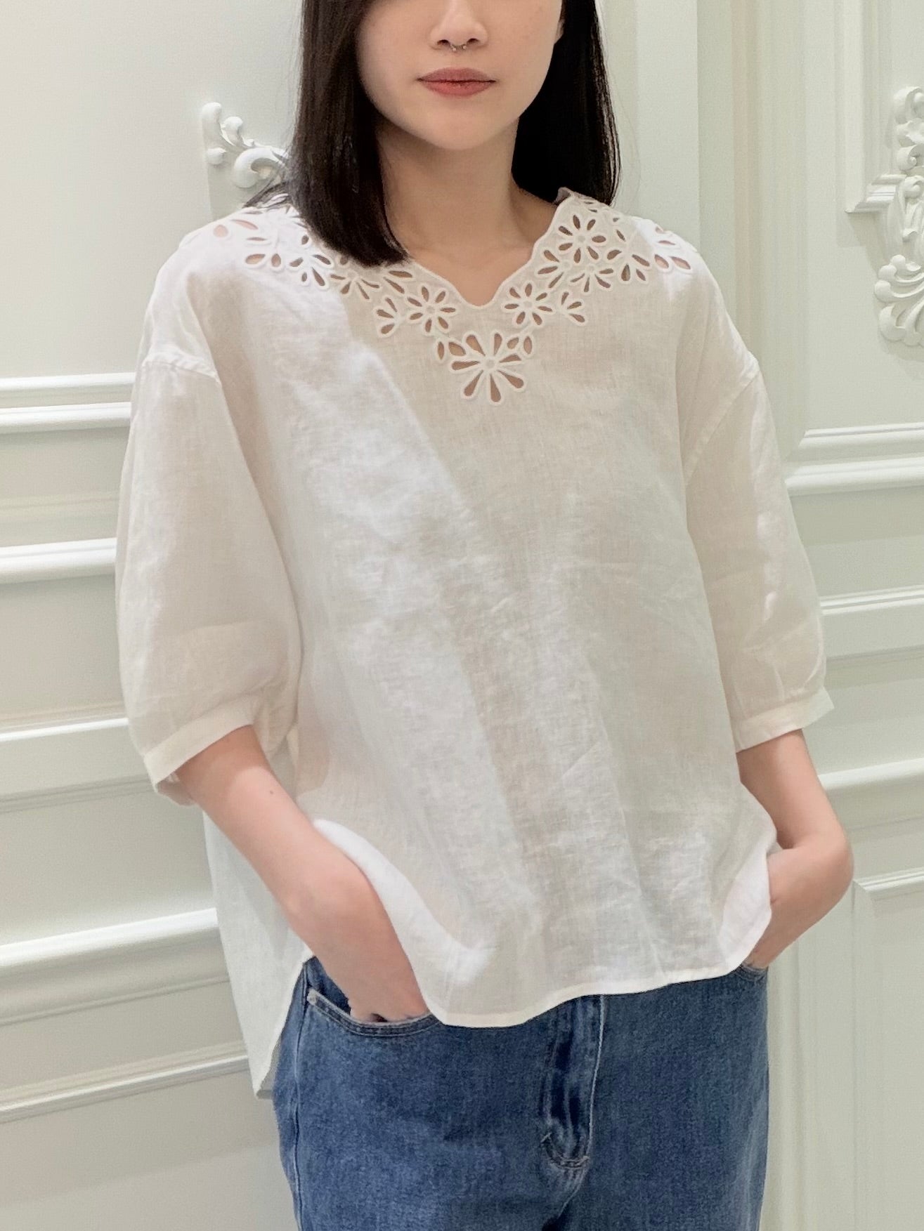 Daisy Bloom Linen Top