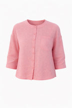 Three-Quarter Sleeve Linen Button Top