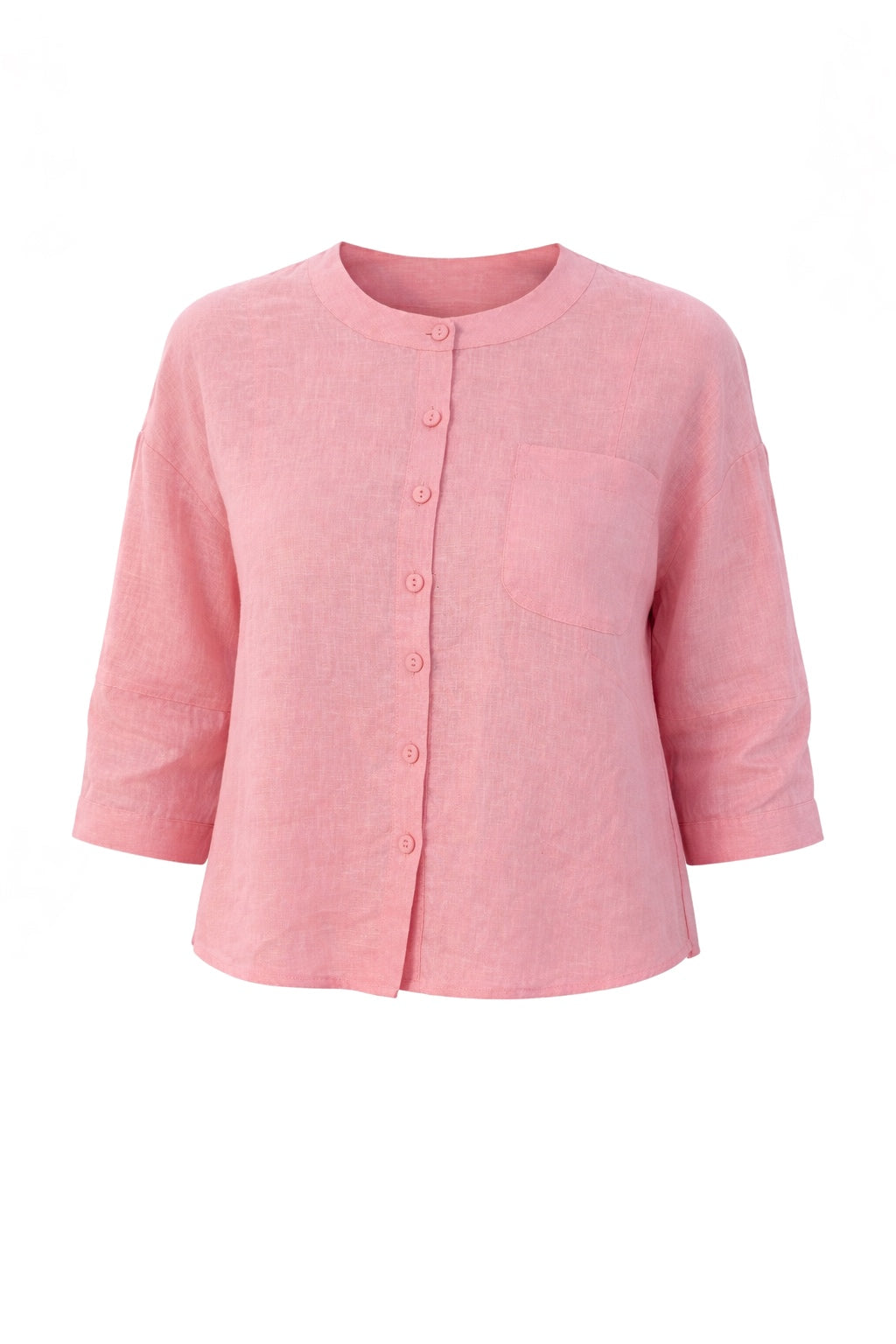 Three-Quarter Sleeve Linen Button Top