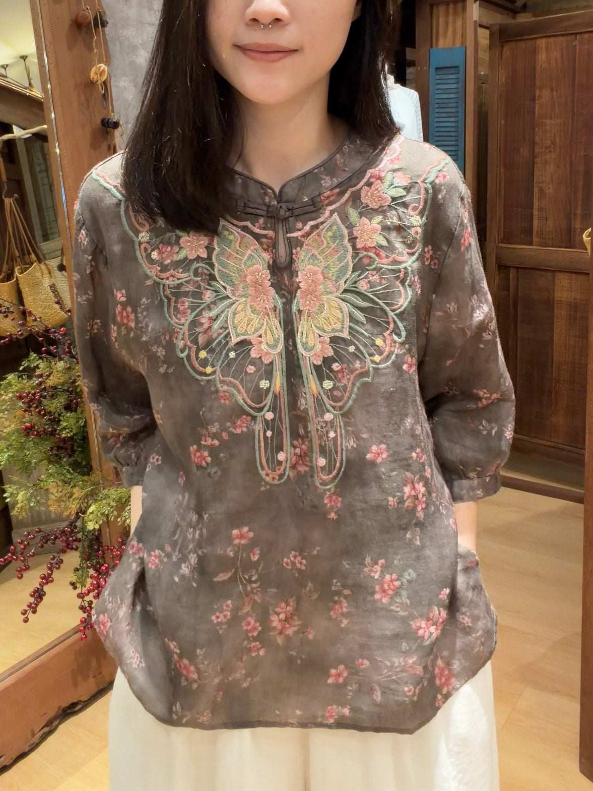 Serena Butterfly Embroidered Blouse