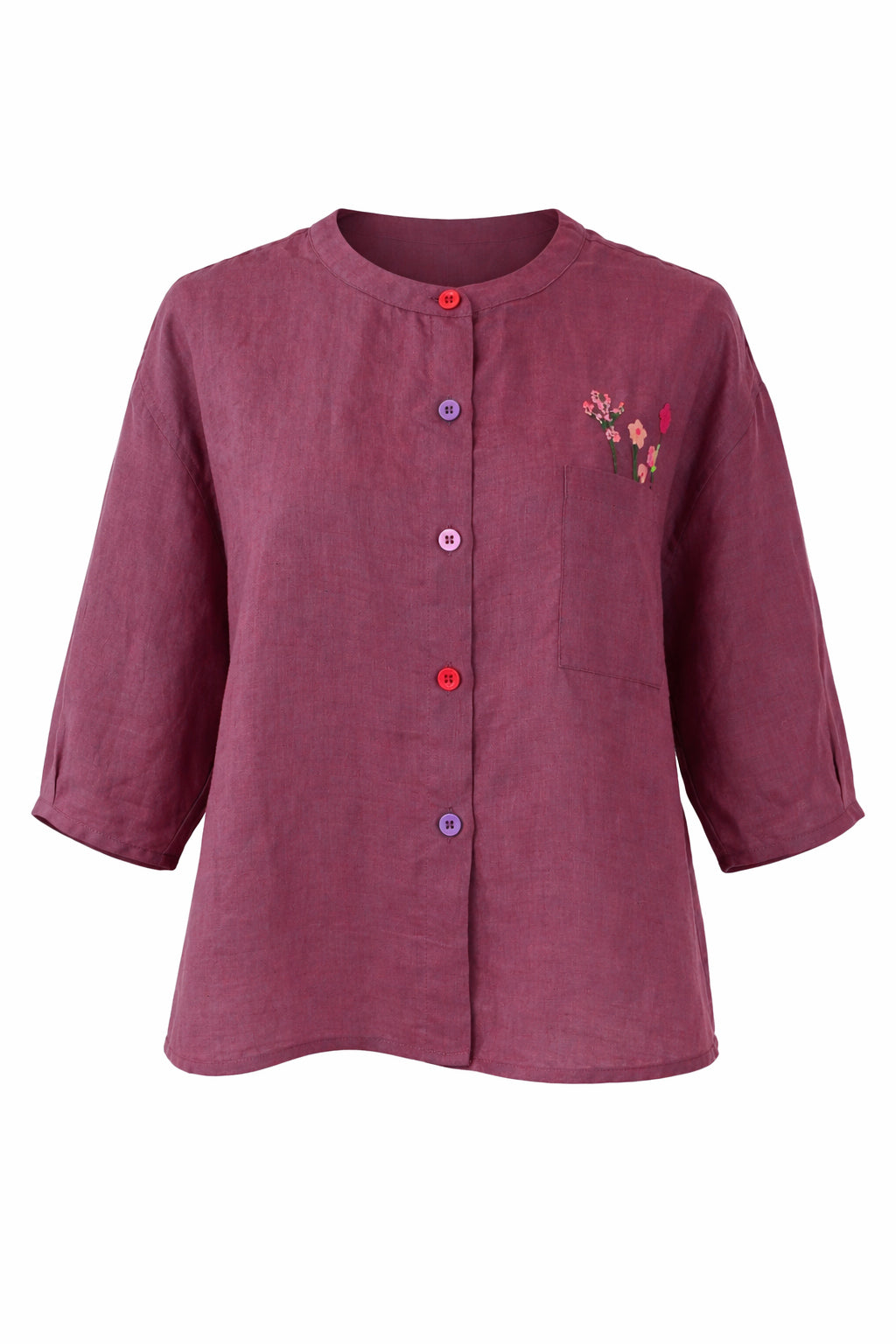 Linen Floral Pocket Blouse