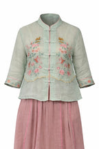 Floral Embroidered Mandarin Top