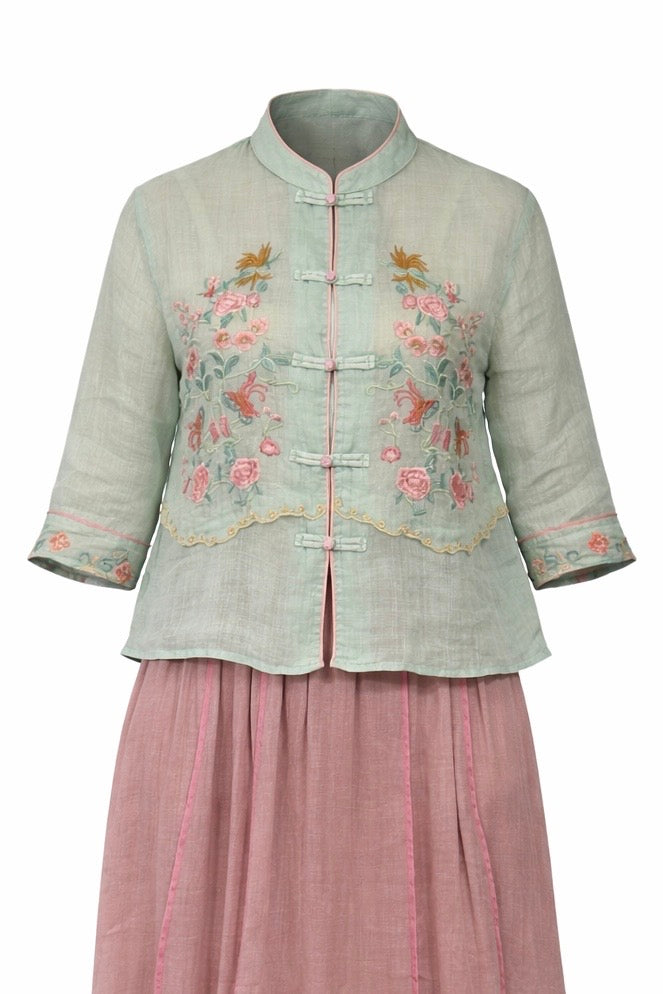 Floral Embroidered Mandarin Top