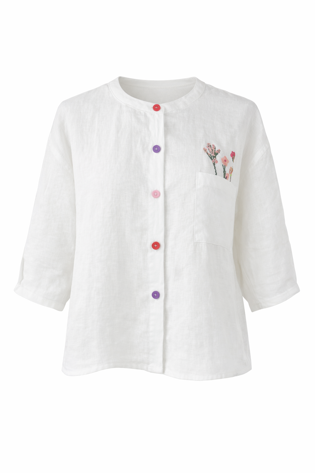 Linen Floral Pocket Blouse