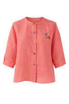 Linen Floral Pocket Blouse