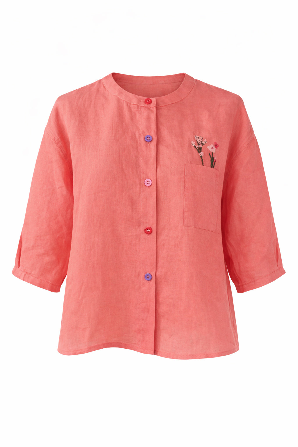 Linen Floral Pocket Blouse