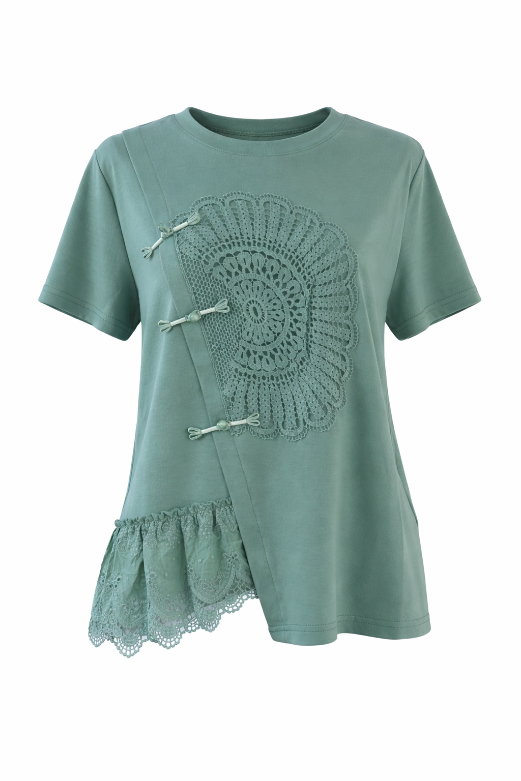 Asymmetric Lace Frog Button Top