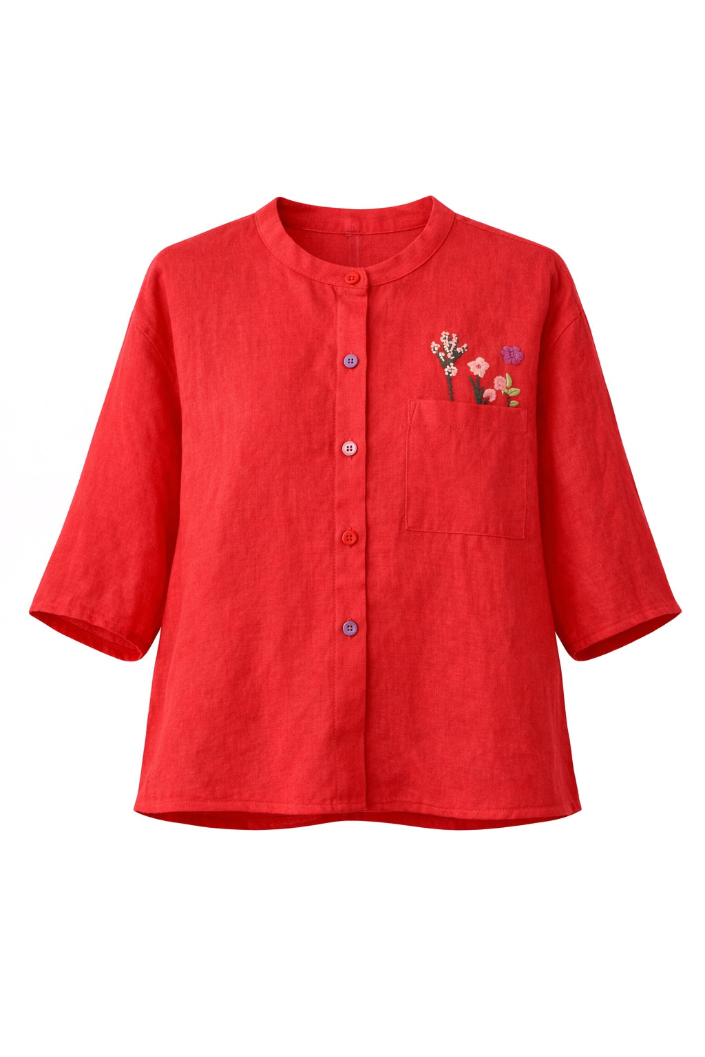 Linen Floral Pocket Blouse