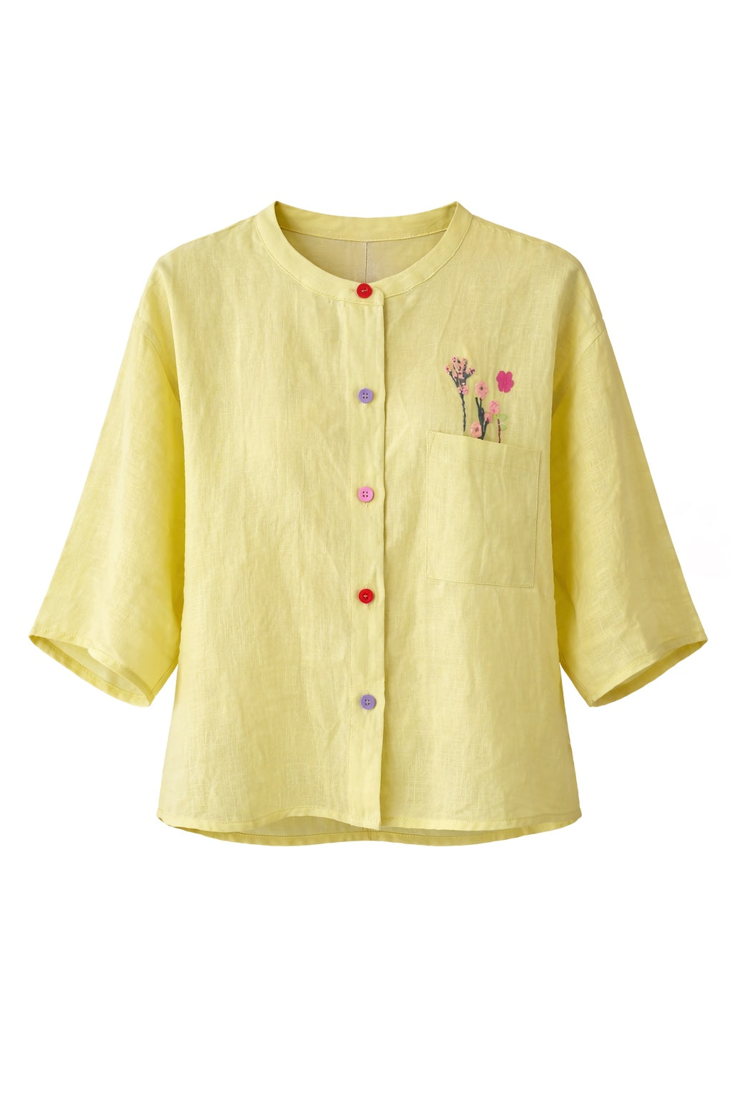 Linen Floral Pocket Blouse