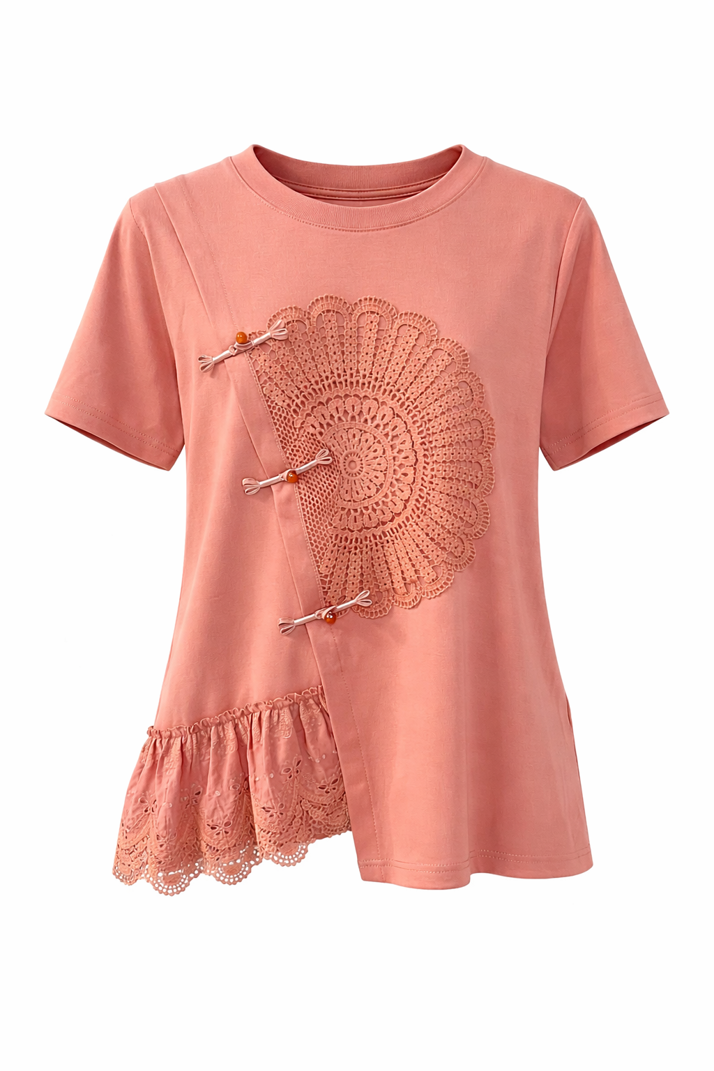 Asymmetric Lace Frog Button Top