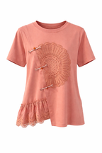 Asymmetric Lace Frog Button Top