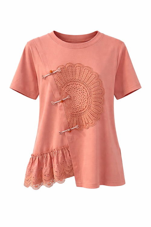 Asymmetric Lace Frog Button Top