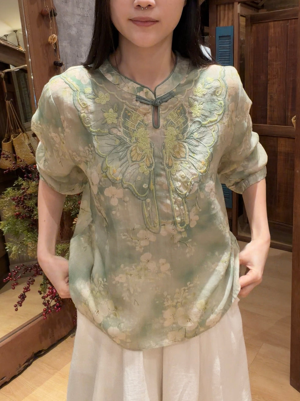 Serena Butterfly Embroidered Blouse