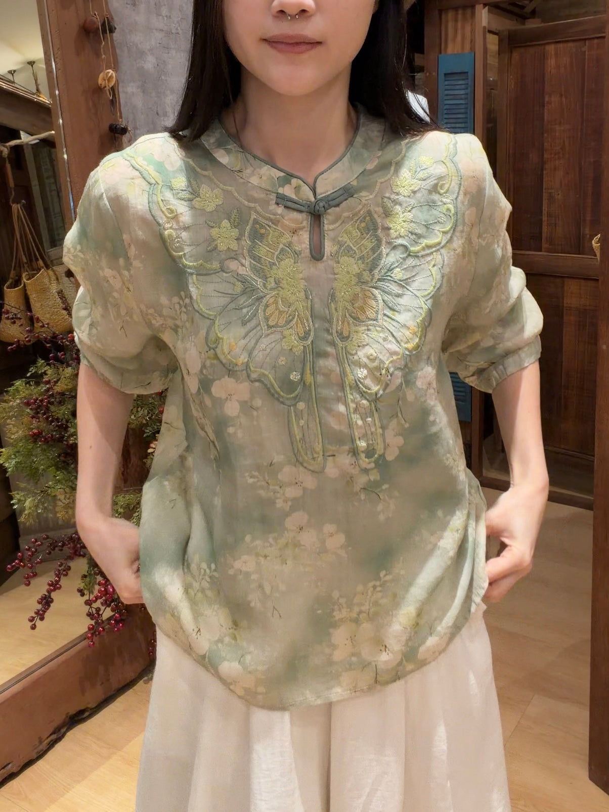 Serena Butterfly Embroidered Blouse