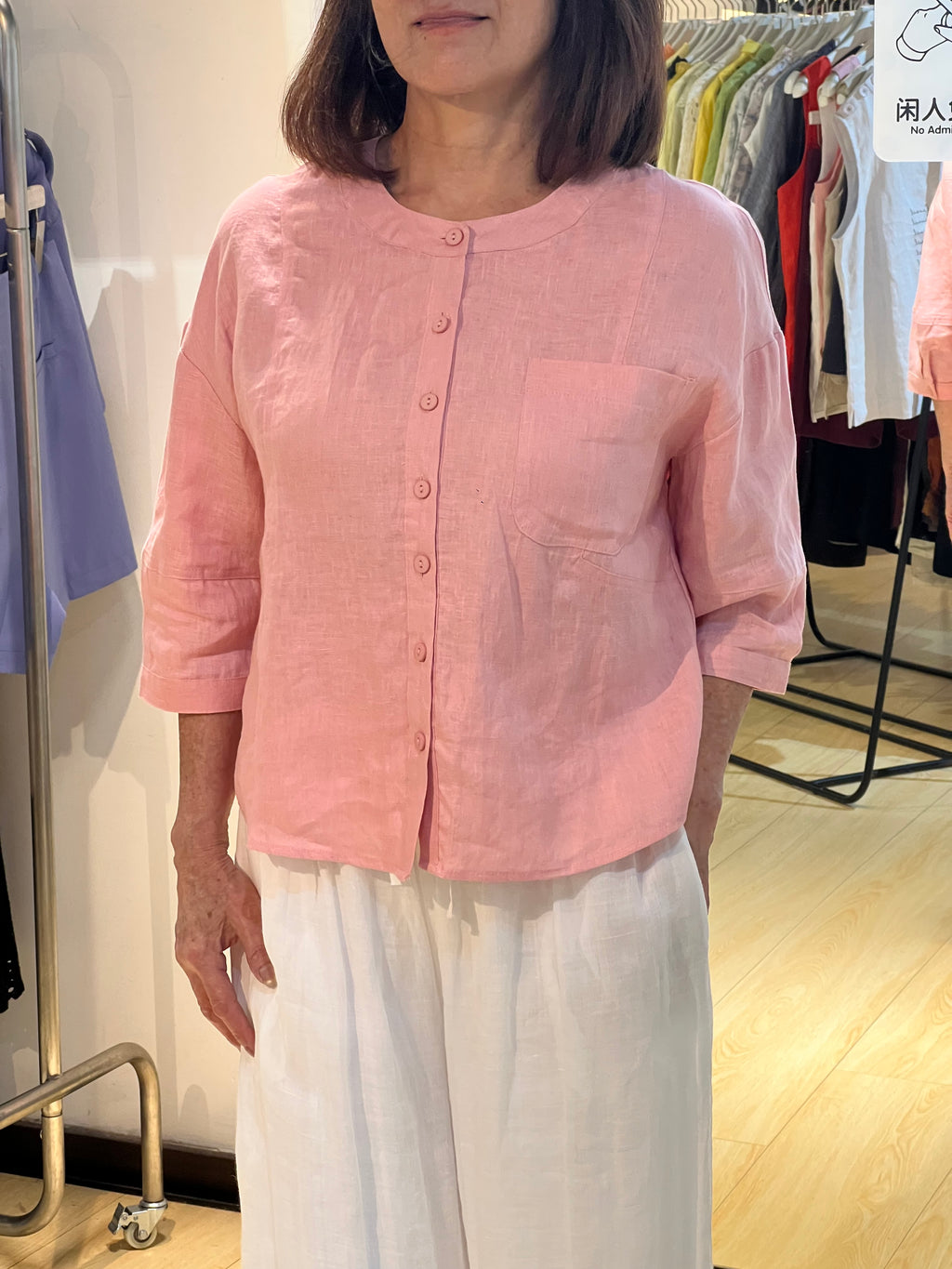 Three-Quarter Sleeve Linen Button Top