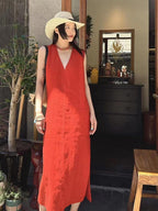 Classic V-Neck Linen Dress